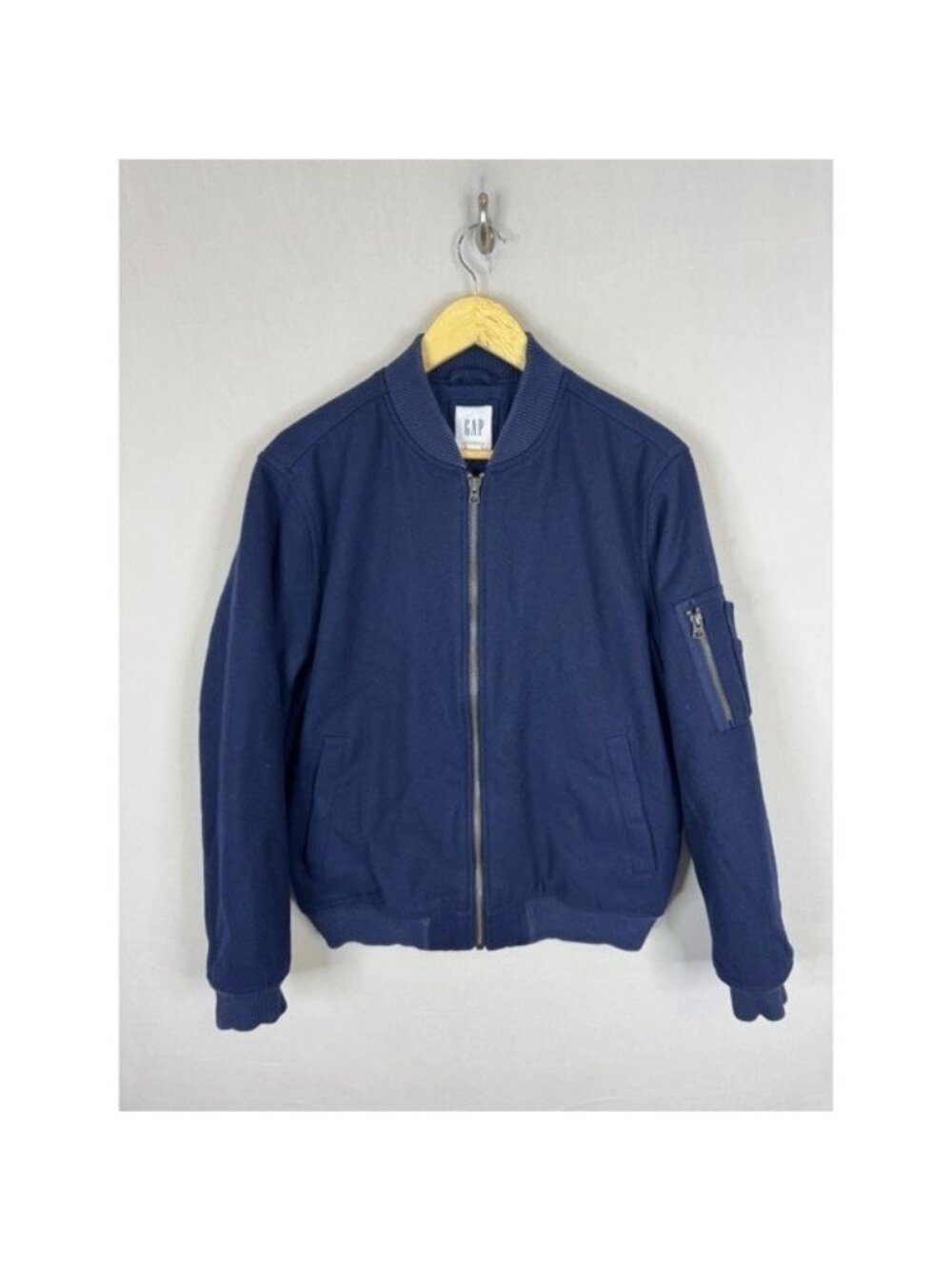 Gap Mens Navy Blue Wool Blend Primaloft Insulated Bomber Jacket Medium